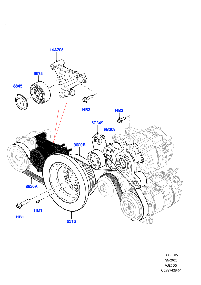 Pulleys And Drive Belts (3.0L AJ20D6 Diesel High,Electronic Air Suspension With ACE)((V)FROMLA000001)