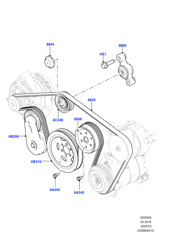 Pulleys And Drive Belts (3.0 V6 D Gen2 Mono Turbo,3.0 V6 D Gen2 Twin Turbo,3.0 V6 D Low MT ROW,Electronic Air Suspension With ACE,Sport Suspension w/ARC)(Front)((V)FROMKA000001)
