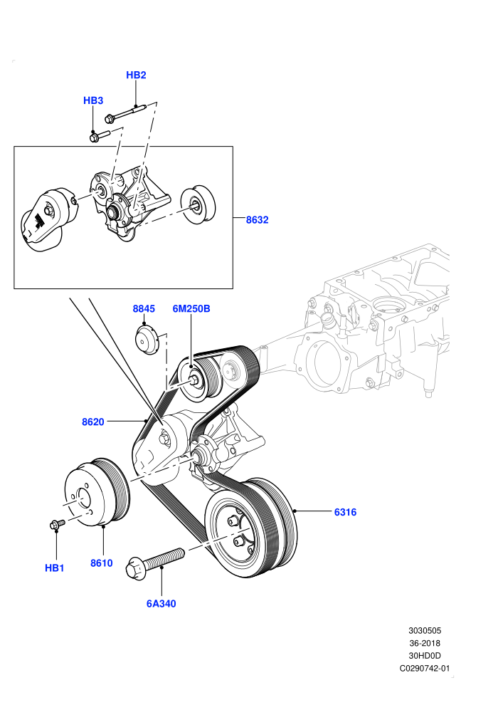 Pulleys And Drive Belts (3.0L DOHC GDI SC V6 PETROL)(Nitra Plant Build,Secondary Drive)((V)FROMK2000001)