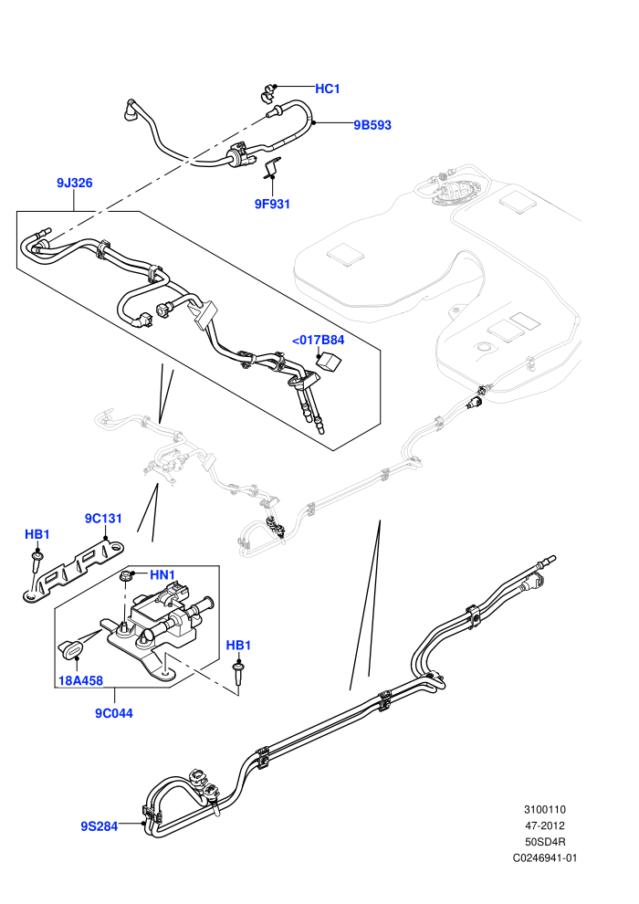 Fuel Lines ((+)CDN/USA,(+)KOR,5.0L OHC SGDI NA V8 Petrol - AJ133,Flex Fuel - E100)(Front)((V)FROMEA000001)