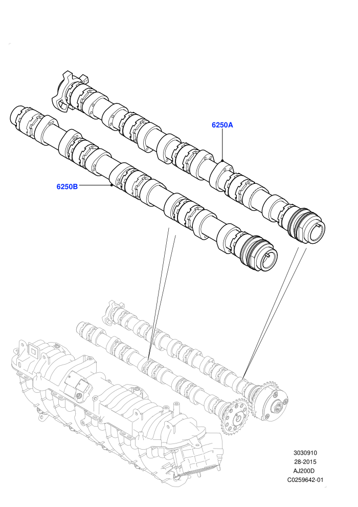 Camshaft (2.0L I4 DSL HIGH DOHC AJ200,2.0L I4 DSL MID DOHC AJ200,Halewood (UK))