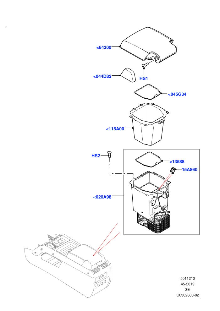 Console - Floor (Console-W/Armrest + Fridge,Full Floor Console With Armrest)(For Stowage Boxes And Lids)