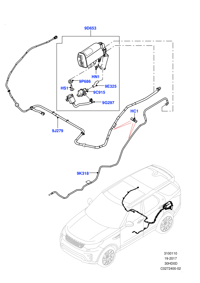 Fuel Lines (3.0L DOHC GDI SC V6 PETROL,Fuel Tank Filler Neck - DMTL)(Rear,Solihull Plant Build)((V)TOJA999999 (V)FROMHA000001)