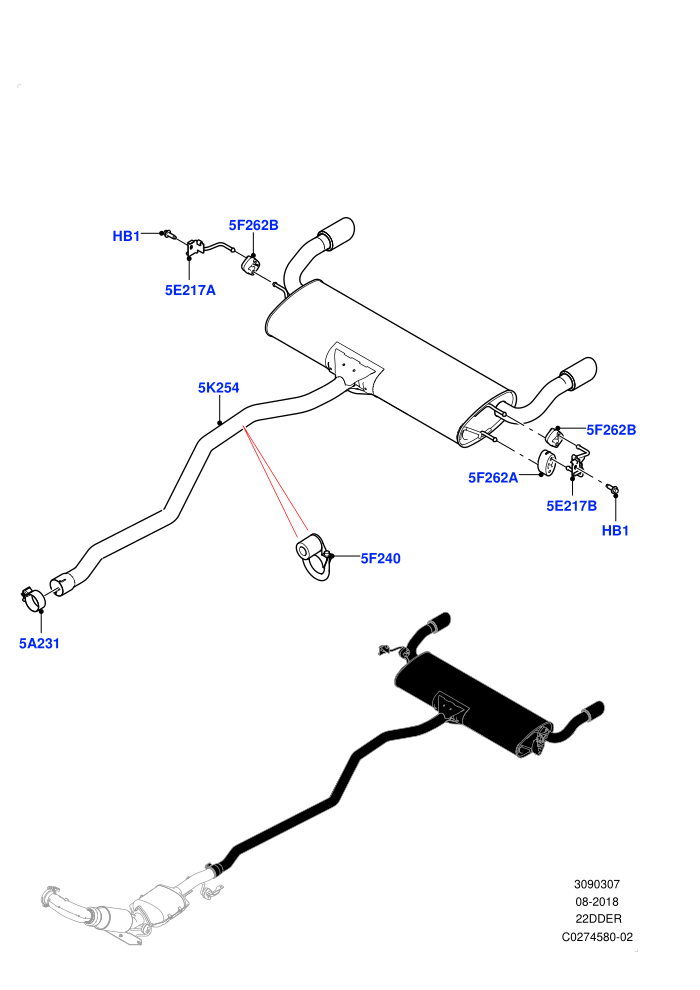 Rear Exhaust System (2.2L CR DI 16V Diesel,With 5 Seat Configuration)