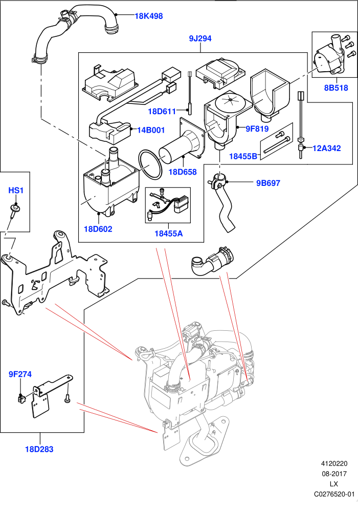 Auxiliary Fuel Fired Pre-Heater (3.0L DOHC GDI SC V6 PETROL,5.0L OHC SGDI SC V8 Petrol - AJ133,Electric Auxiliary Coolant Pump,With Fuel Fired Heater)(Heater Components)((V)TOHA999999)