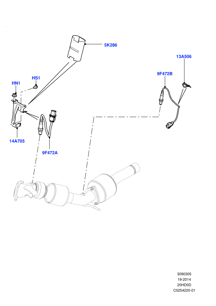Exhaust System (2.0L 16V TIVCT T/C 240PS Petrol,Halewood (UK))(Exhaust System Sensors)