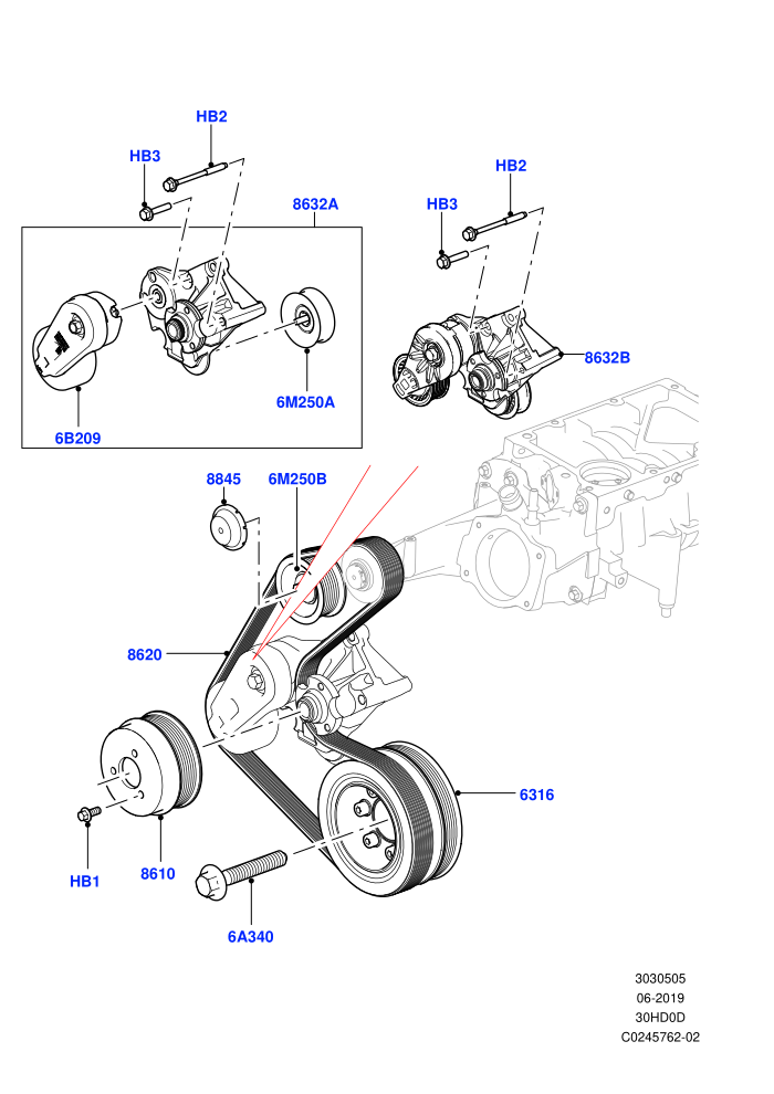 Pulleys And Drive Belts (3.0L DOHC GDI SC V6 PETROL)(Secondary Drive,Solihull Plant Build)((V)FROMEA000001)