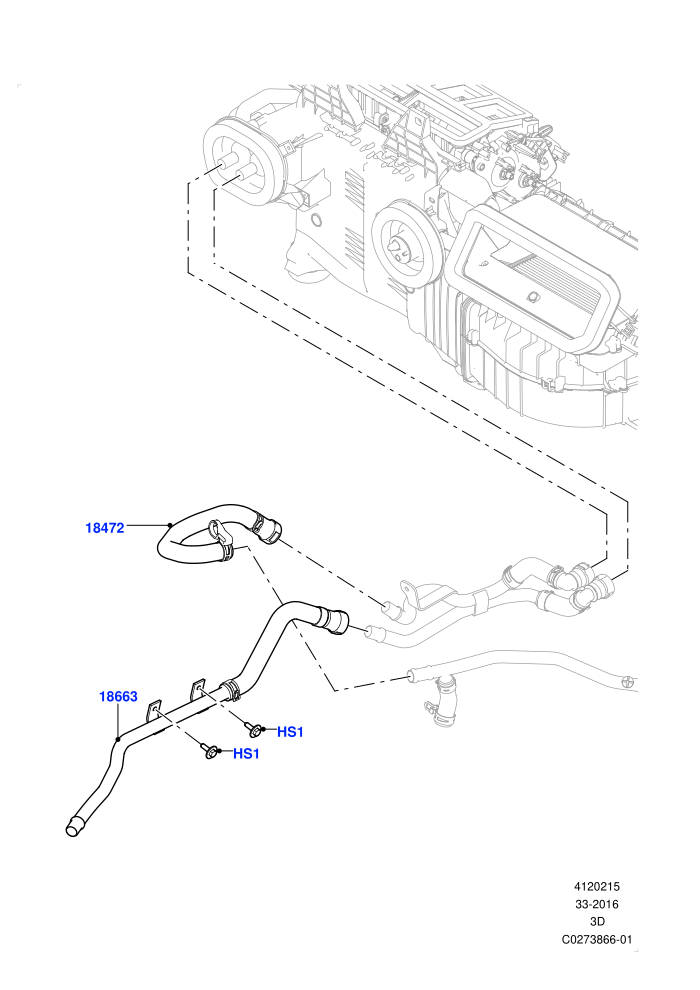 Heater Hoses (3.0 V6 D Gen2 Mono Turbo,3.0 V6 D Low MT ROW,Less Park Heating,With Fresh Air Heater,With Ptc Heater)(Solihull Plant Build)((V)TOJA999999 (V)FROMHA000001)