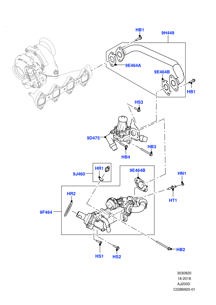 Exhaust Gas Recirculation (2.0L I4 DSL MID DOHC AJ200,EU6D Diesel + DPF Emissions,Euro Stage 4 Emissions,LEV 160)(LH Side)((V)FROMKA000001)