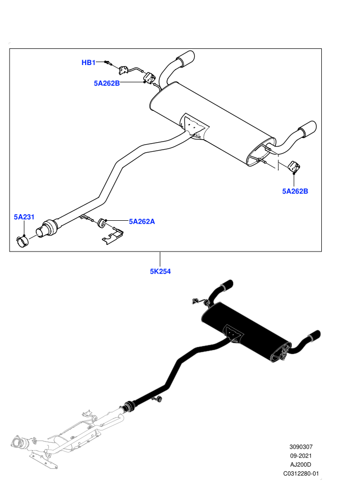 Rear Exhaust System (2.0L I4 DSL HIGH DOHC AJ200,Halewood (UK),Proconve L6 Emissions,sports exhaust,Stage V Plus DPF,With 5 Seat Configuration)((V)FROMJH000001)