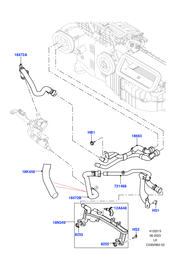 Heater Hoses (5.0 Litre supercharged enhanced,5.0 Petrol AJ133 DOHC CDA,Electric Auxiliary Coolant Pump)((V)FROMJA000001)
