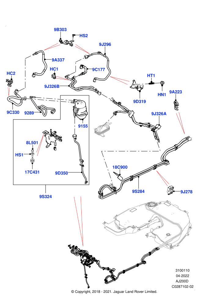 Fuel Lines (2.0L I4 DSL HIGH DOHC AJ200,Fuel Tank-Diesel)(Solihull Plant Build)((V)FROMKA000001)