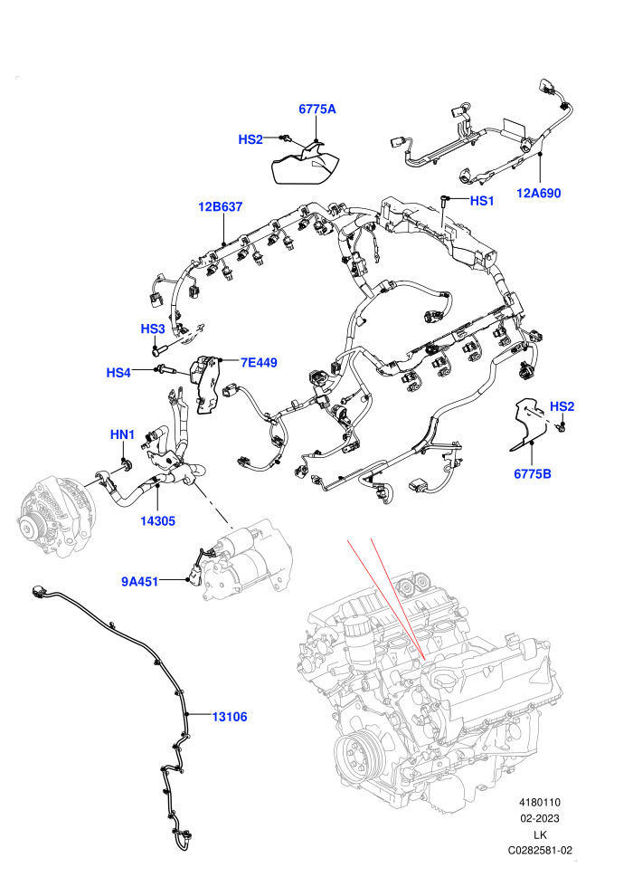 Electrical Wiring - Engine And Dash (5.0 Litre supercharged enhanced,5.0 Petrol AJ133 DOHC CDA)(Engine)((V)FROMJA000001)