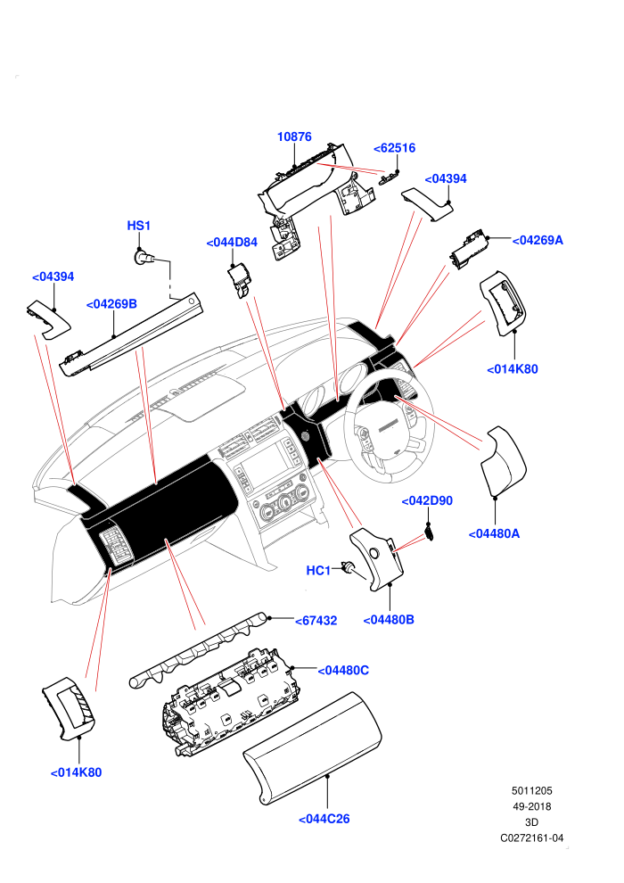 Instrument Panel (Centre,External Components,Solihull Plant Build)((V)FROMHA000001)