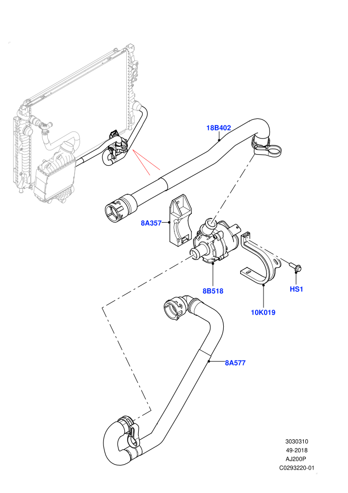 Water Pump (2.0L AJ20P4 Petrol E100 PTA,2.0L AJ20P4 Petrol Mid PTA,Halewood (UK),High Engine Cooling,Low Engine Cooling,Medium Engine Cooling)