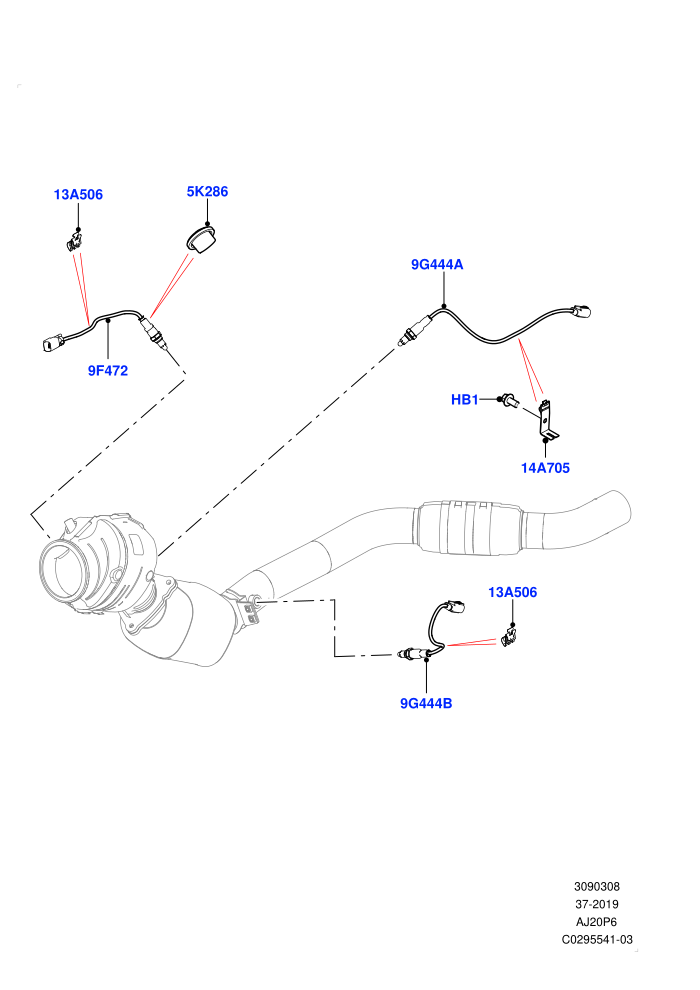 Exhaust Sensors And Modules (3.0L AJ20P6 Petrol High,EU6 Emissions,Japan Requirements,Proconve L6 Emissions,Stage V European Emissions,SULEV Requirements)((V)FROMKA000001)