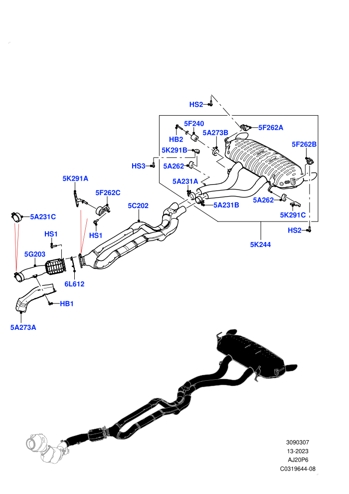 Rear Exhaust System (3.0L AJ20P6 Petrol PHEV)