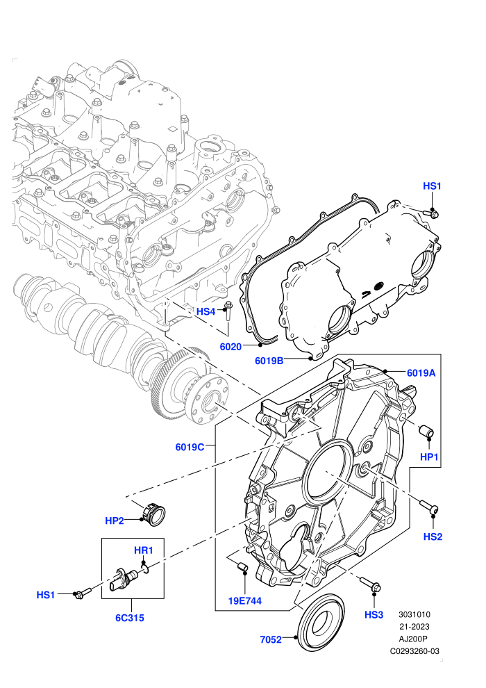 Timing Gear Covers (2.0L AJ20P4 Petrol E100 PTA,2.0L AJ20P4 Petrol High PTA,2.0L AJ20P4 Petrol Mid PTA,Halewood (UK))