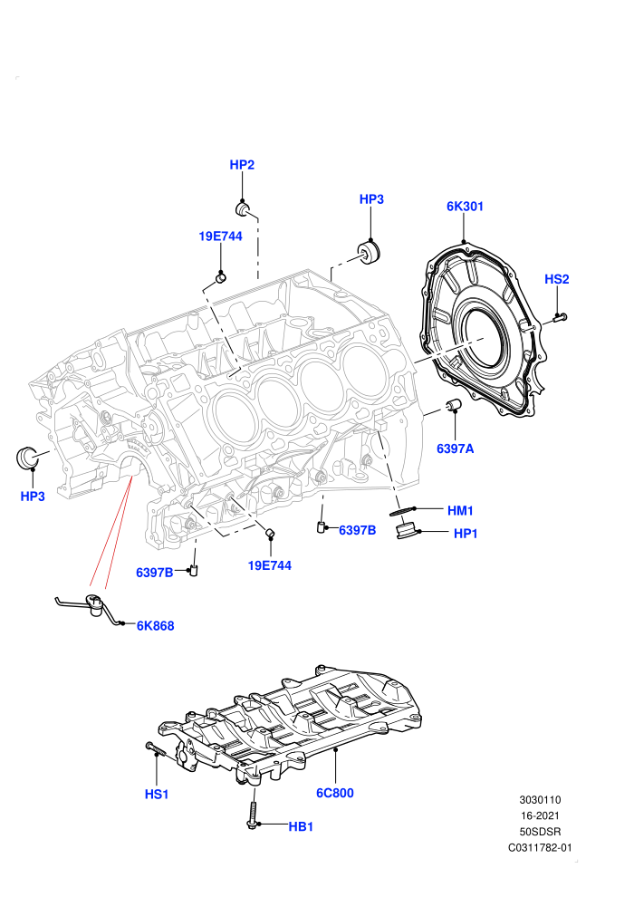Cylinder Block And Plugs (5.0 Petrol AJ133 DOHC CDA)(Nitra Plant Build)((V)FROMM2000001)