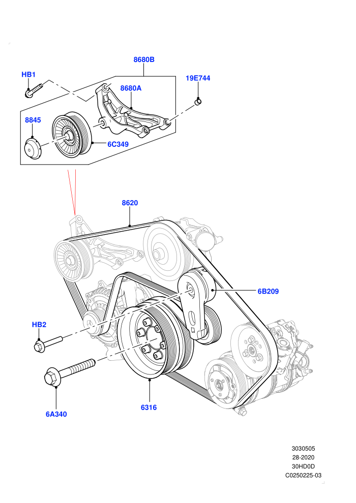 Pulleys And Drive Belts (3.0L DOHC GDI SC V6 PETROL)(Primary Drive)((V)FROMEA000001)