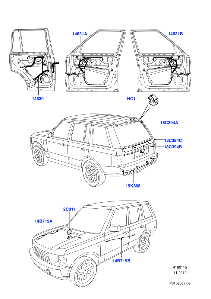 Electrical Wiring - Body And Rear (Less Armoured)(Air Suspension,Door,Tailgate,With Reverse Parking Aid)((V)TO9A999999)