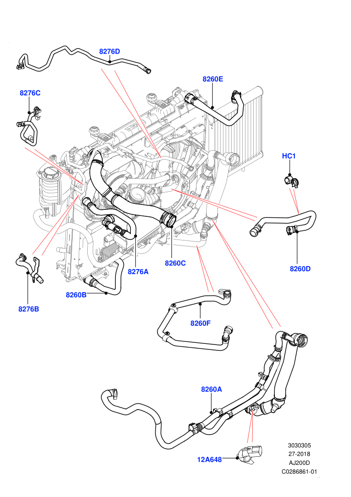 Cooling System Pipes And Hoses (2.0L I4 DSL HIGH DOHC AJ200,With Standard Engine Cooling System)(Solihull Plant Build)((V)FROMKA000001)