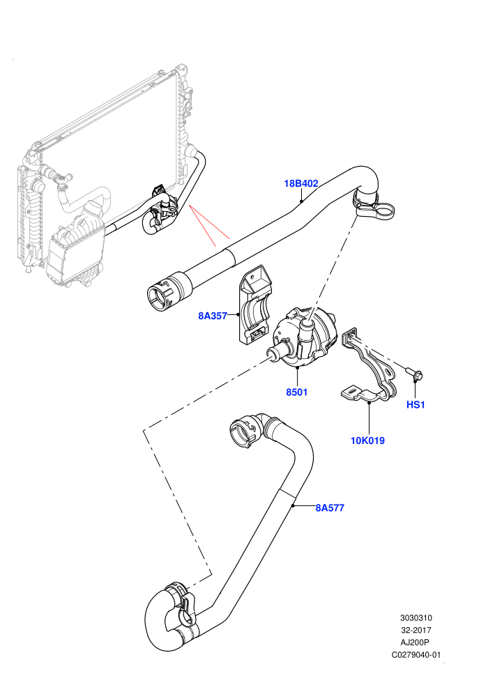 Water Pump (2.0L I4 Mid AJ200 Petrol E100,2.0L I4 Mid DOHC AJ200 Petrol,Halewood (UK),With Extra Engine Cooling System)(Auxillary Unit)((V)FROMJH000001)