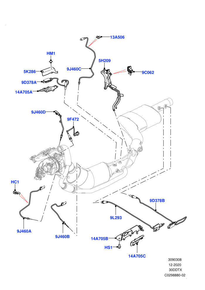 Exhaust Sensors And Modules (3.0 V6 D Gen2 Twin Turbo,EU6D Diesel + DPF Emissions,LEV 160)(Nitra Plant Build)((V)FROMK2000001)