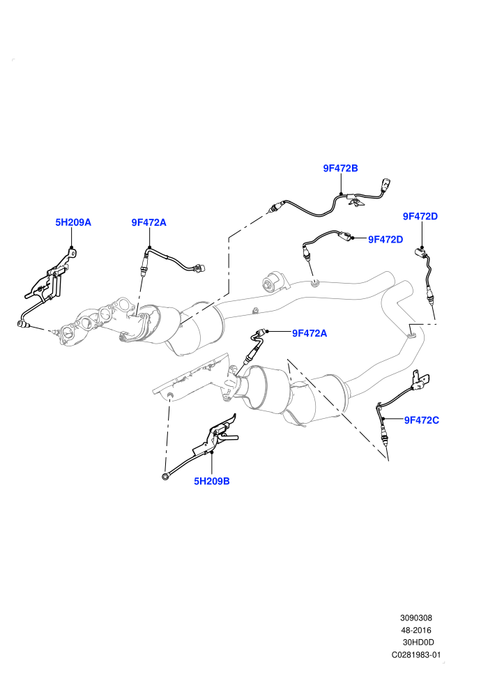 Exhaust Sensors And Modules (3.0L DOHC GDI SC V6 PETROL,Beijing 6 Petrol Emission)(Solihull Plant Build)((V)FROMJA000001)